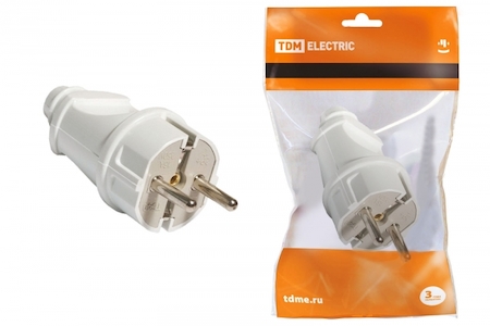TDM ELECTRIC SQ1806-0003 Вилка прямая с/з белая 16А 250В TDM